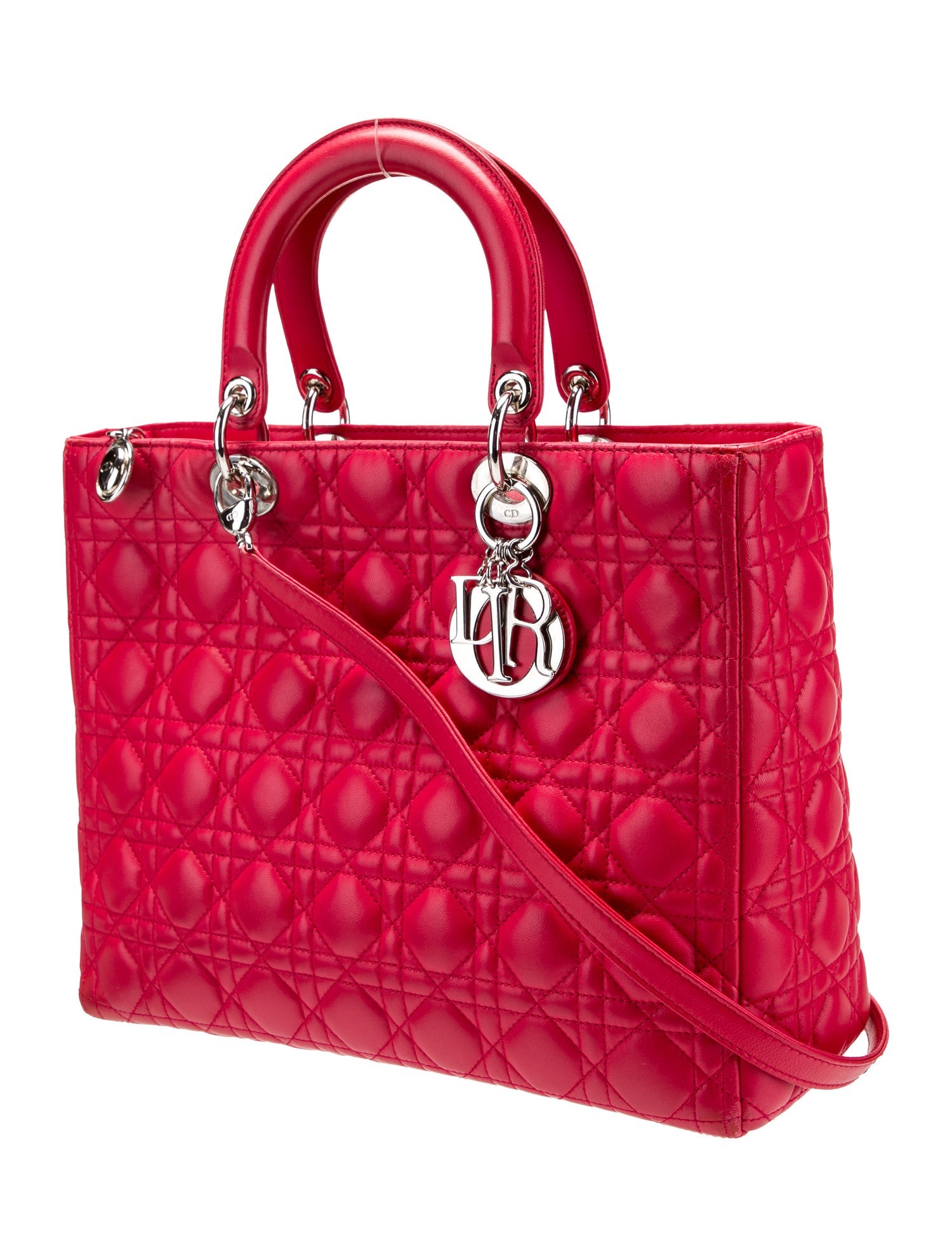 Christian Dior Leather Lady Dior Large - Red Handle Bags, Handbags