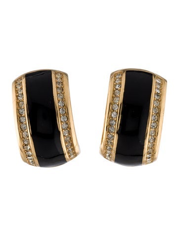 Christian Dior Clip-On Vintage Enamel & Crystal Earrings