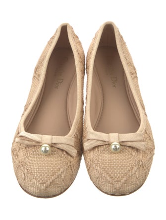 Christian Dior Raffia Bow Accents Ballet Flats