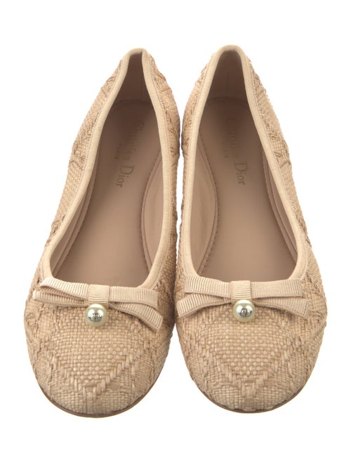 Christian Dior Raffia Bow Accents Ballet Flats