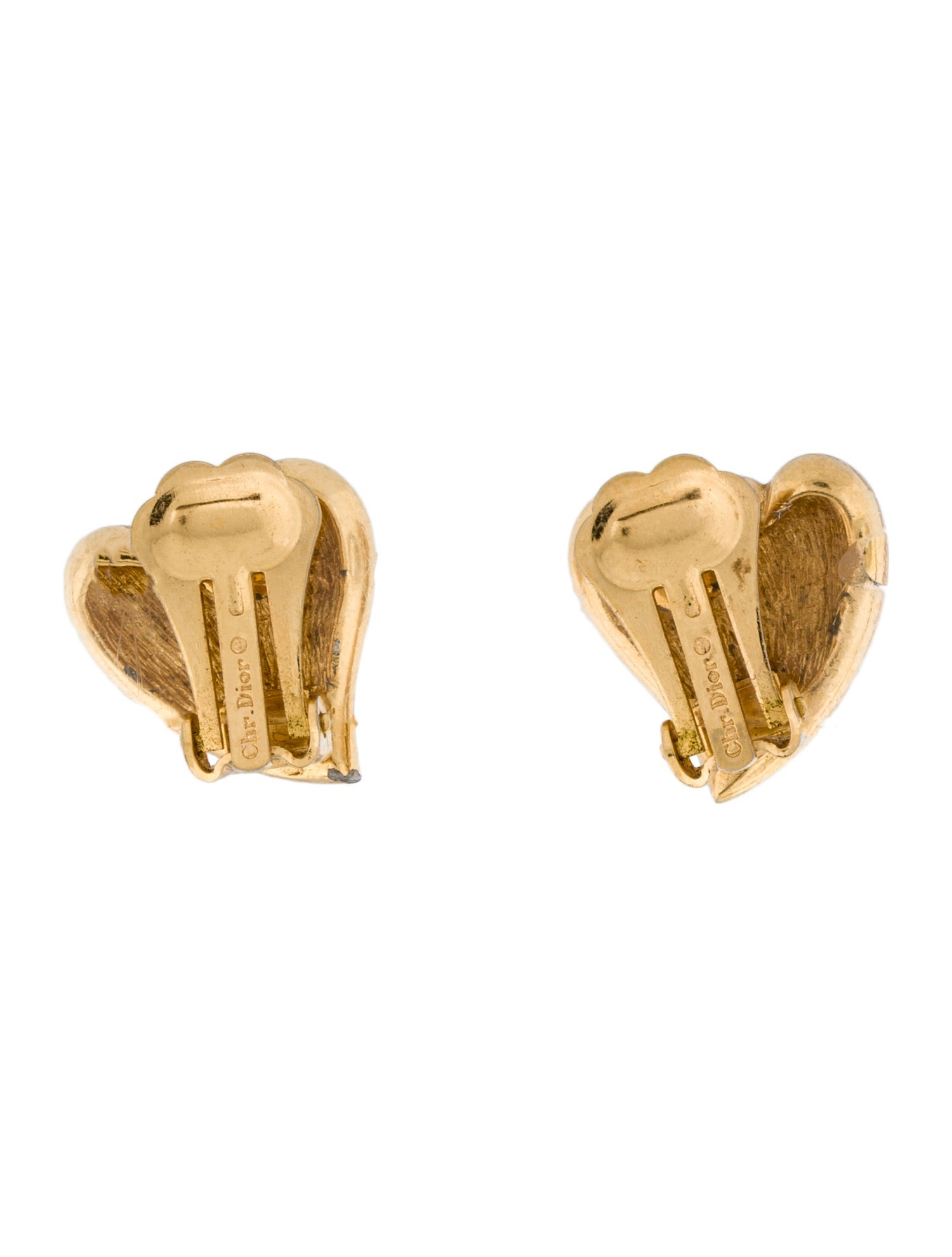 Christian Dior Vintage Crystal & Enamel Heart Clip-On Earrings