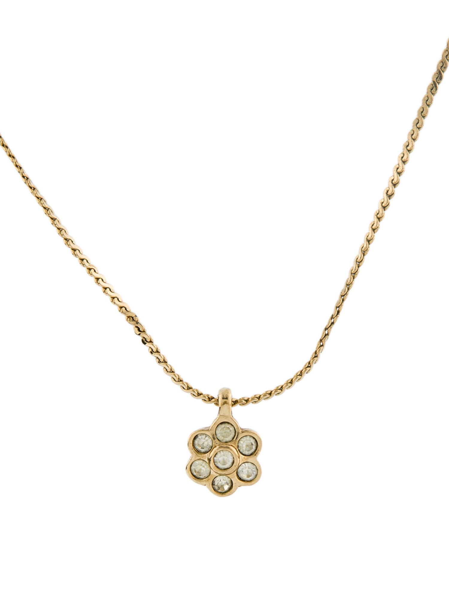 Christian Dior Vintage Crystal Flower Pendant Necklace