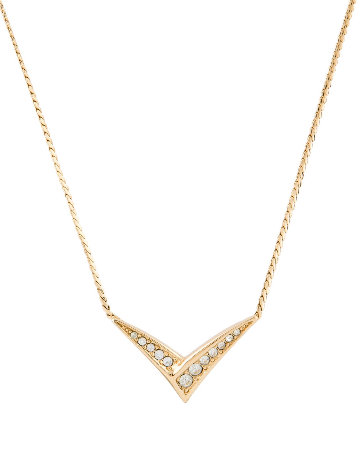 Christian Dior Vintage Crystal V Pendant Necklace