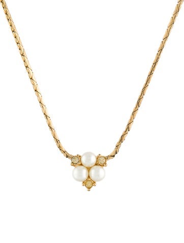 Christian Dior Pendant Necklace Vintage Faux Pearl & Crystal
