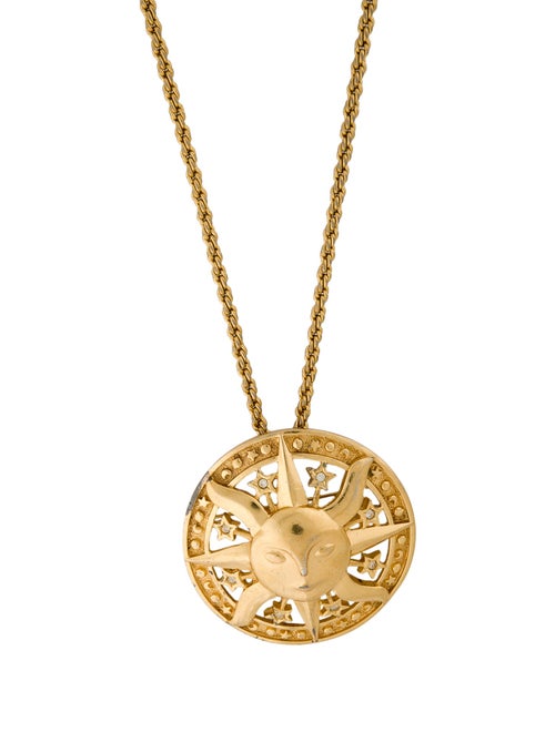 Christian Dior Vintage Crystal Large Sun Pendant Necklace