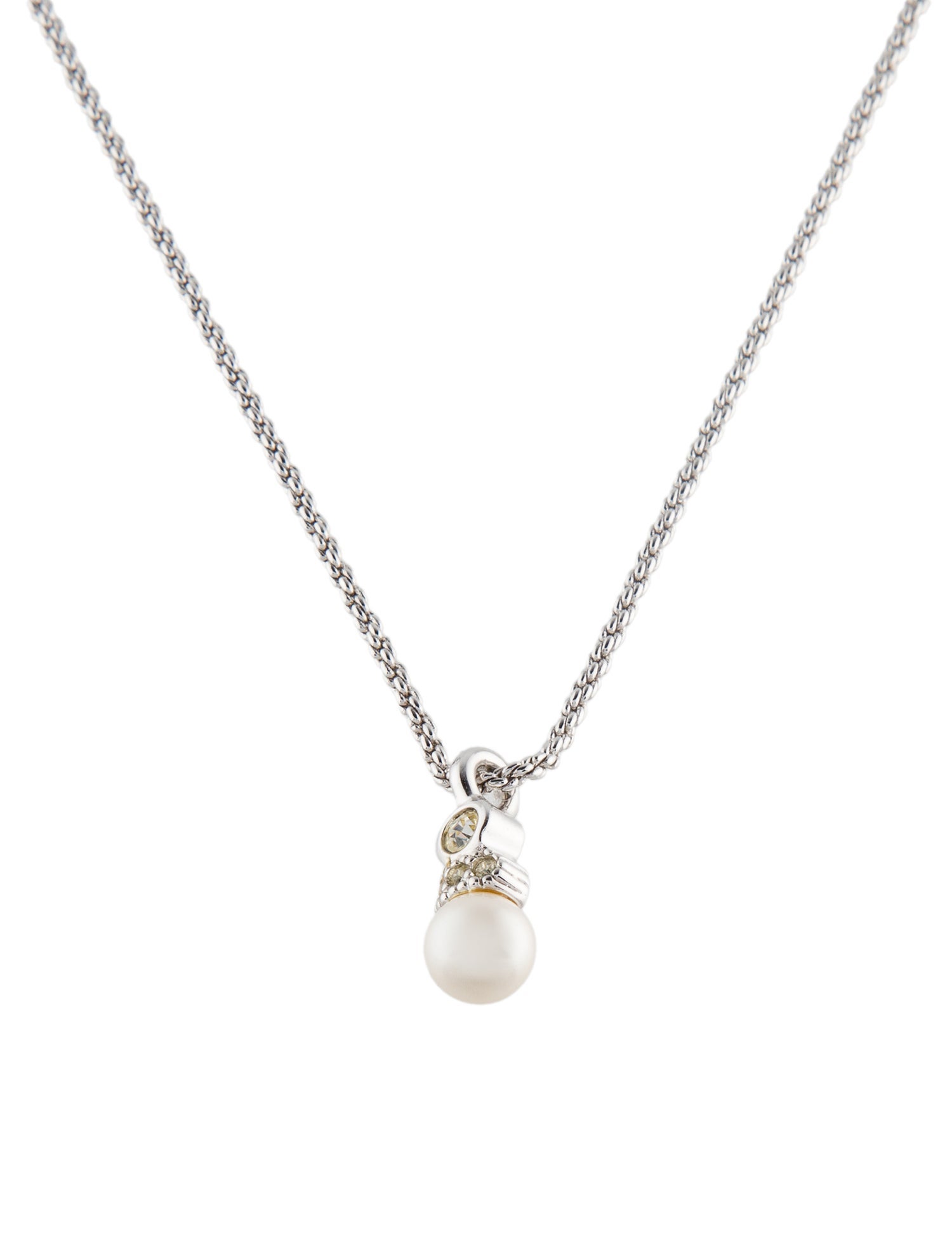 Christian Dior Vintage Faux Pearl & Crystal Pendant Necklace