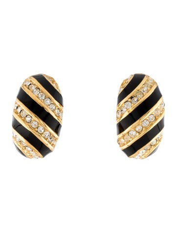 Christian Dior Clip-On Vintage Enamel & Crystal Earrings