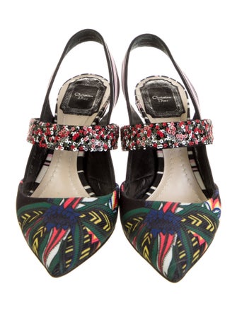 Christian Dior Canvas Printed Slingback Pumps