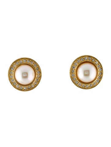 Christian Dior Clip-On Vintage Faux Pearl & Crystal Earrings