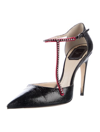 Christian Dior Leather Crystal Embellishments T-Strap Pumps