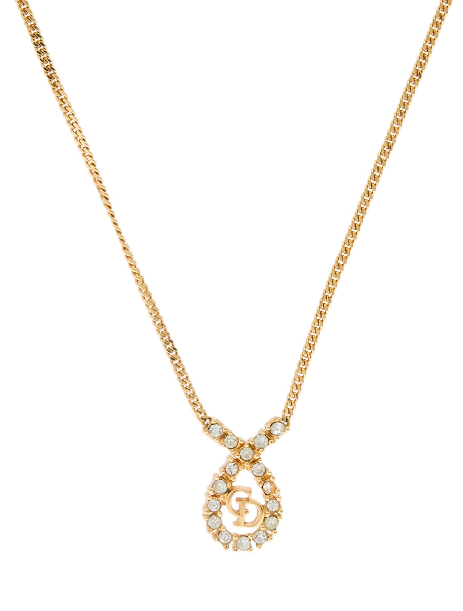 Christian Dior Vintage Crystal Ribbon CD Pendant Necklace