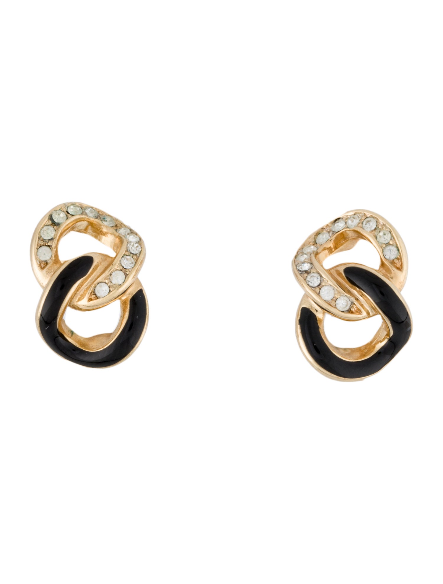 Christian Dior Vintage Crystal & Enamel Chain Clip-On Earrings