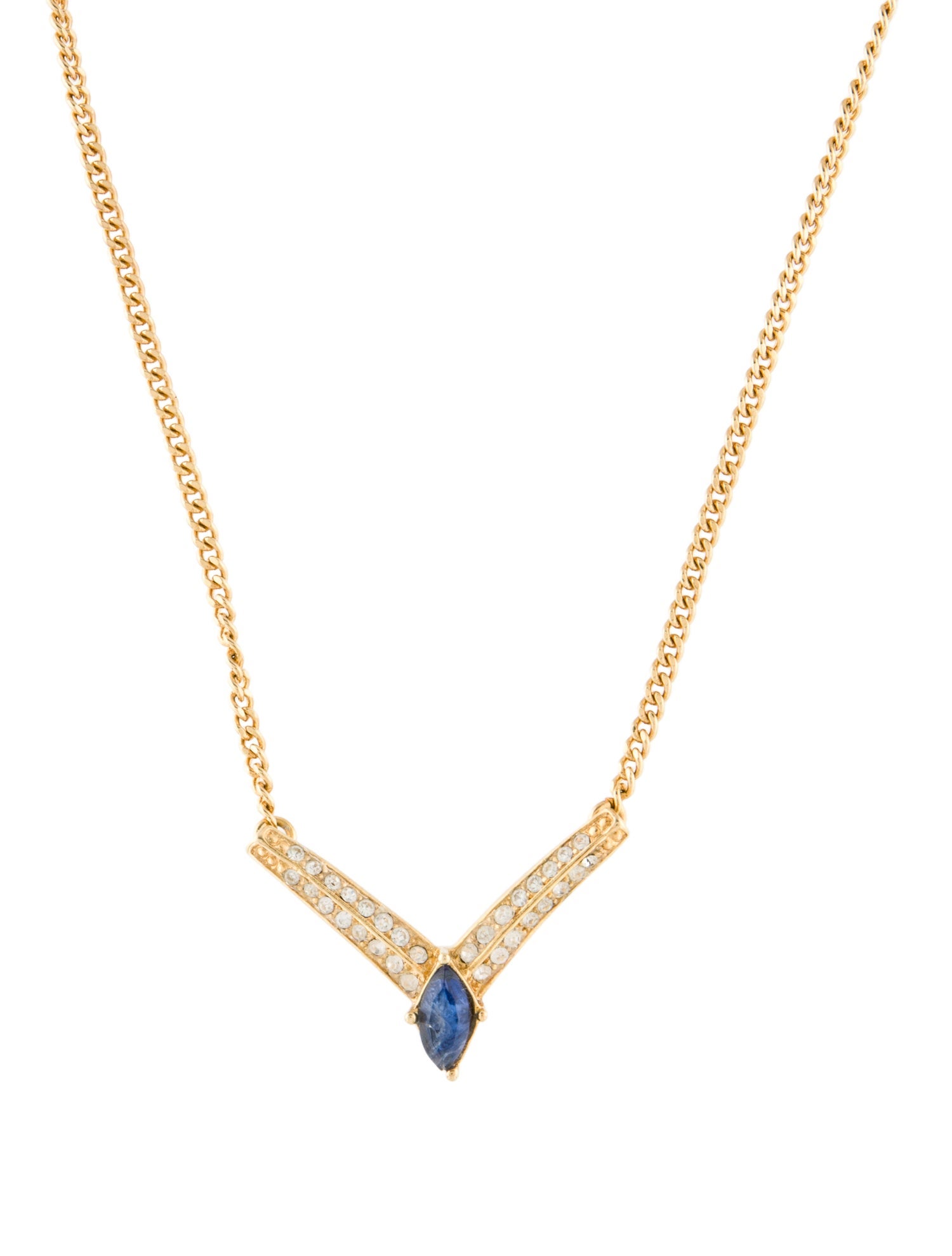 Christian Dior Vintage Crystal V Pendant Necklace