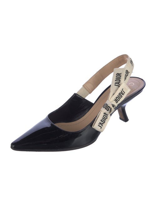 Christian Dior Patent Leather Bow Accents Slingback Pumps