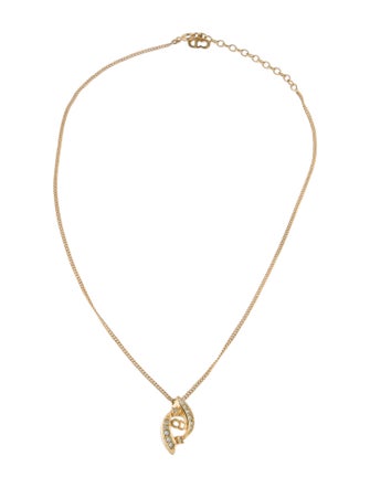 Christian Dior Vintage Crystal CD Pendant Necklace