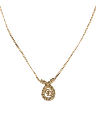 Christian Dior Vintage Crystal CD Pendant Necklace