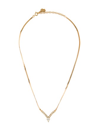 Christian Dior Vintage Crystal V Pendant Necklace