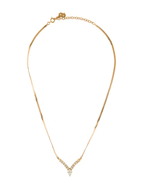 Christian Dior Vintage Crystal V Pendant Necklace