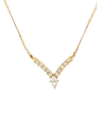 Christian Dior Vintage Crystal V Pendant Necklace