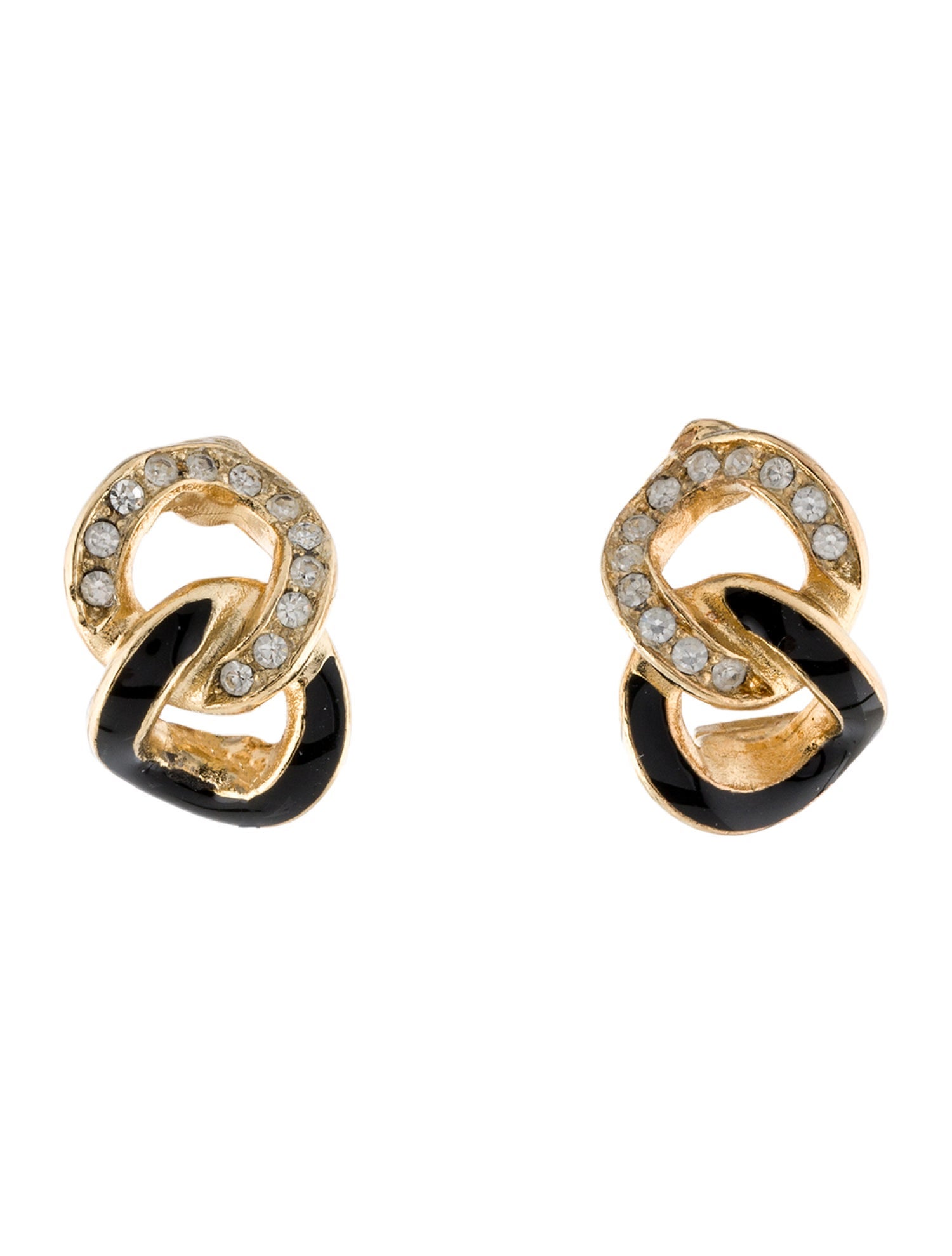 Christian Dior Vintage Crystal & Enamel Chain Link Clip-On Earrings