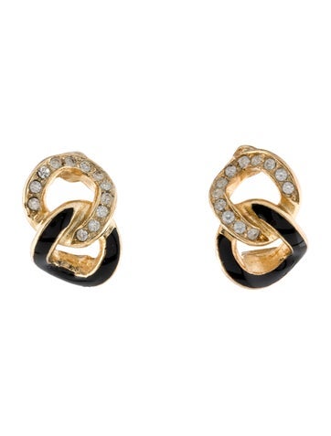 Christian Dior Clip-On Vintage Crystal & Enamel Chain Link Earrings