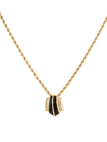 Christian Dior Pendant Necklace Vintage Enamel & Crystal