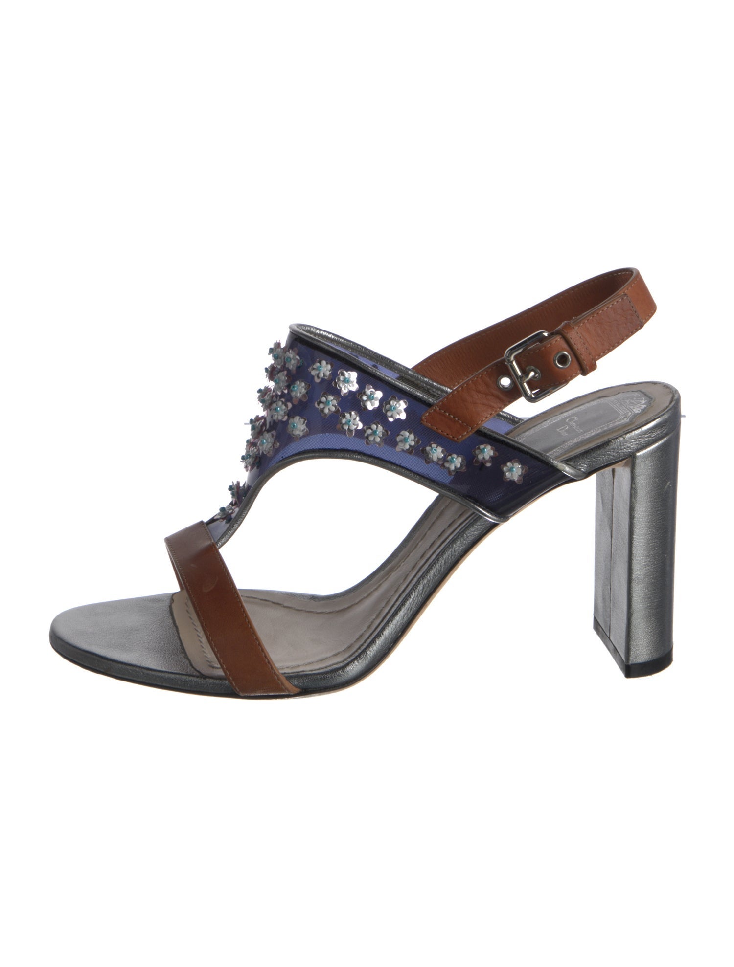 Christian Dior Leather Colorblock Pattern Slingback Sandals