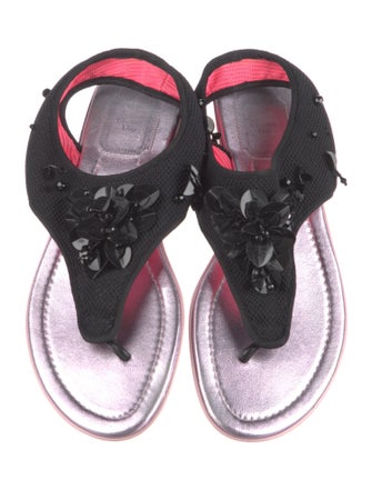 Christian Dior Mesh Sequin Embellishments T-Strap Sandals