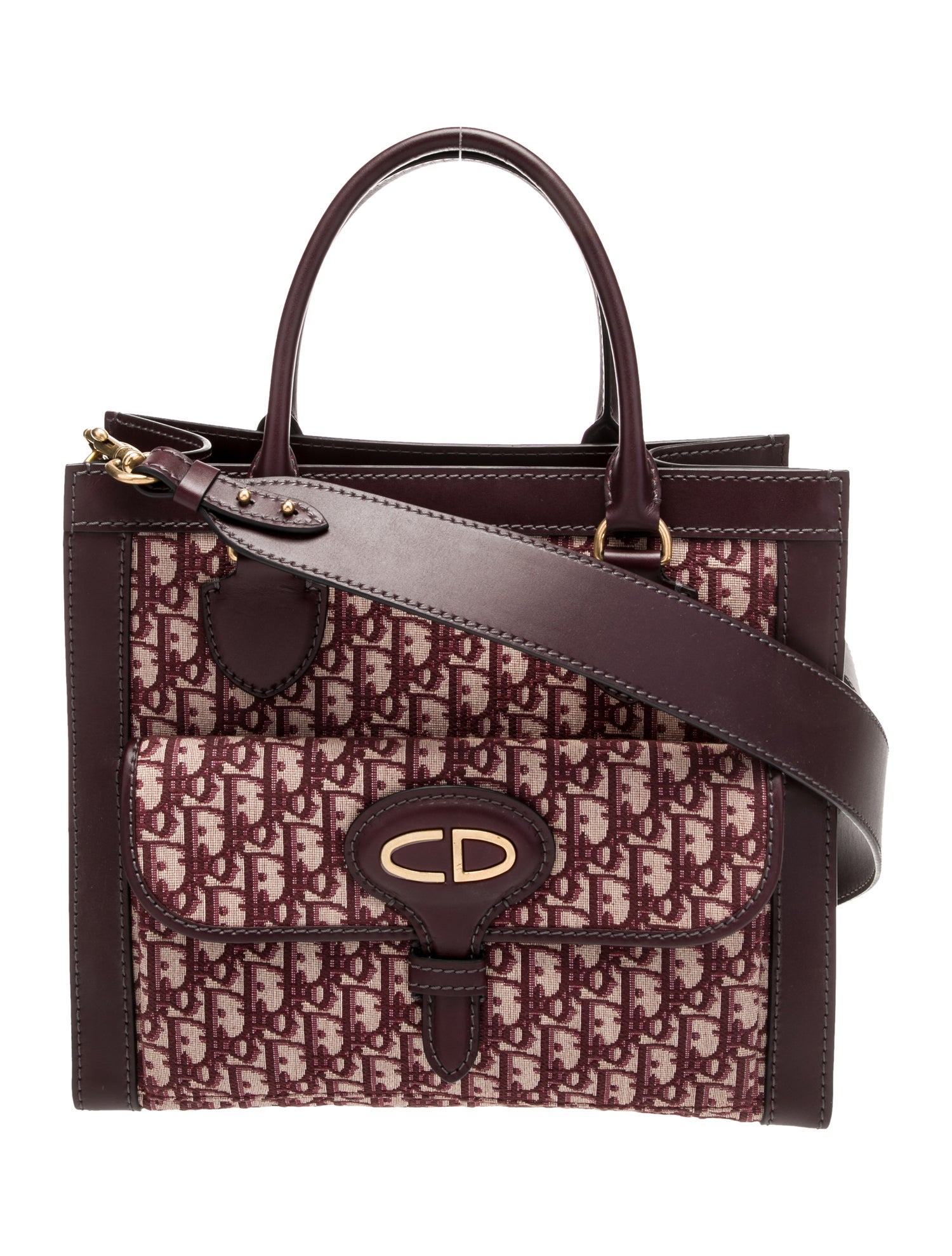 Christian Dior Oblique Jacquard Shoulder Bag - Burgundy Totes
