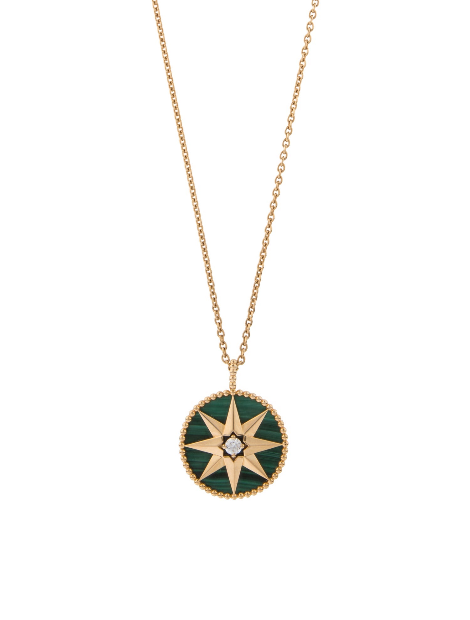 Christian Dior 18K Malachite & Diamond Large Rose des Vents Medallion Pendant Necklace