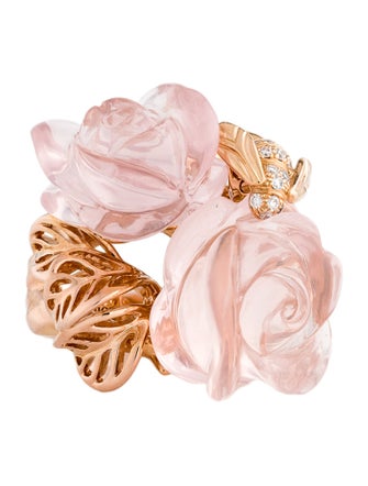 Christian Dior 18K Rose Quartz & Diamond Large Rose Dior Pré Catelan Ring
