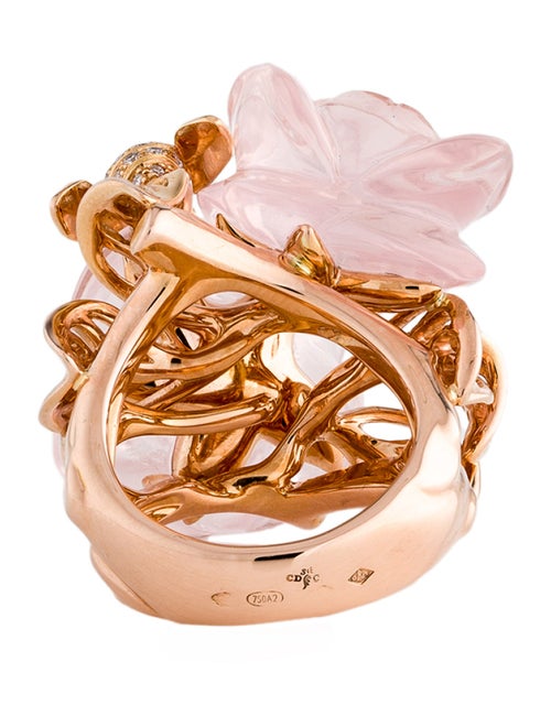 Christian Dior 18K Rose Quartz & Diamond Large Rose Dior Pré Catelan Ring