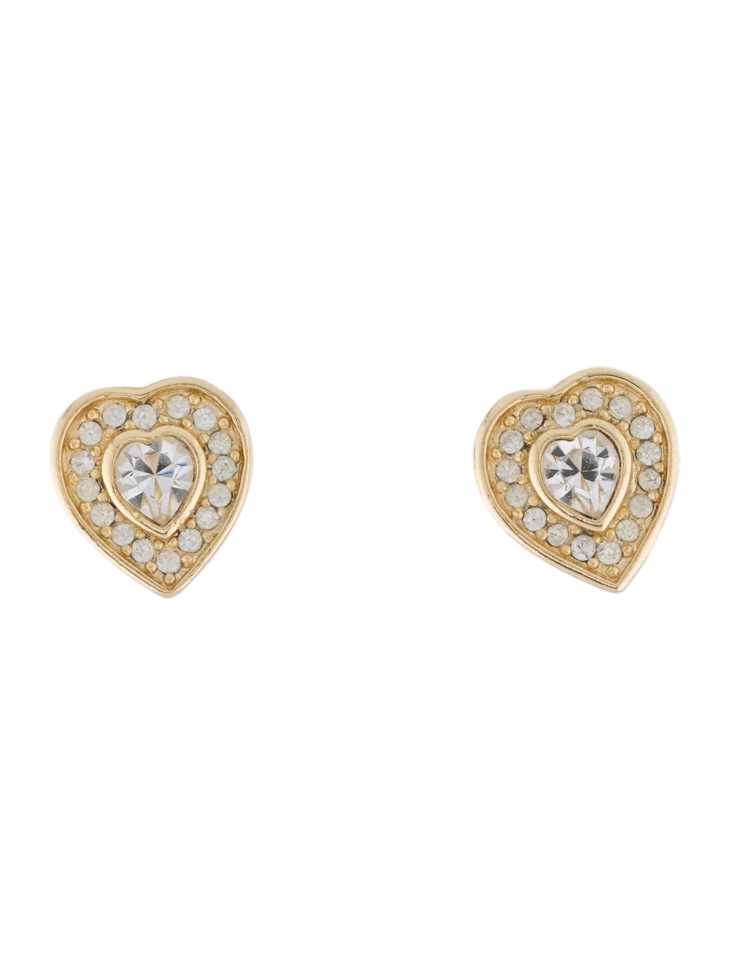 Christian Dior Vintage Crystal Heart Clip-On Earrings
