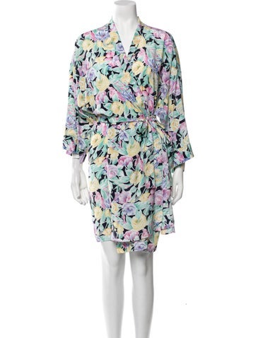 Christian Dior Loungewear Satin Floral Print Robe L
