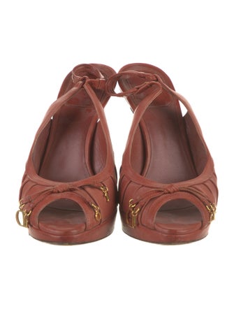 Christian Dior Leather Bow Accents Slingback Sandals