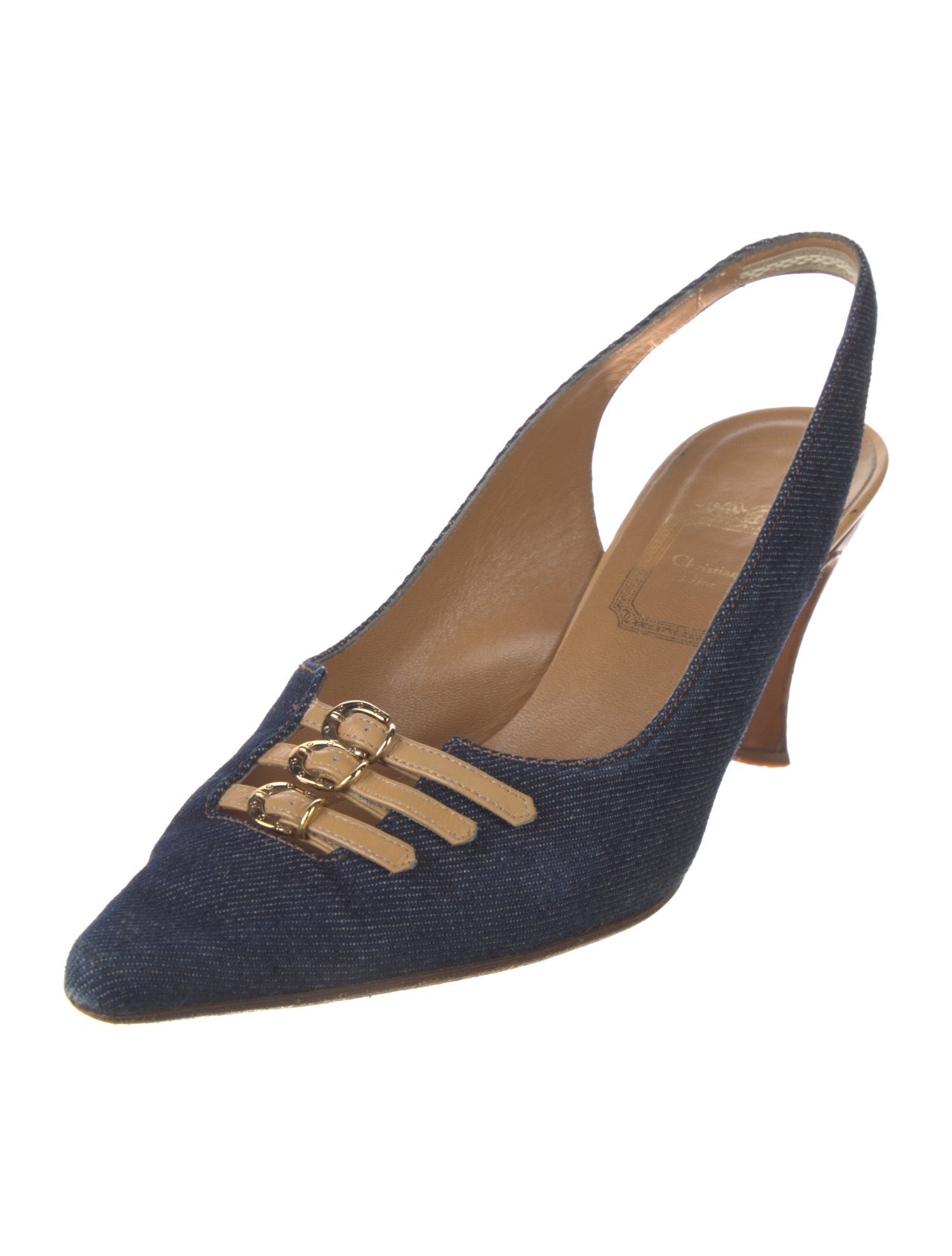 Christian Dior Denim Animal Print Slingback Pumps