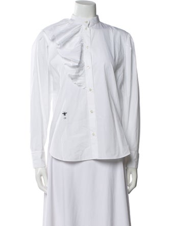 Christian Dior Mock Neck Long Sleeve Button-Up Top