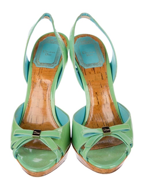 Christian Dior Patent Leather Bow Accents Slingback Sandals