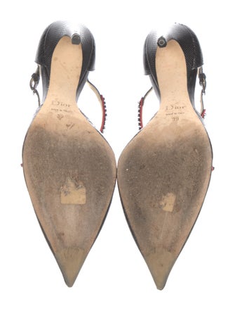 Christian Dior Leather Crystal Embellishments T-Strap Pumps