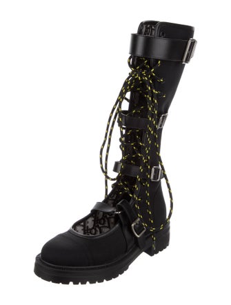 Christian Dior Neoprene Cutout Accent Combat Boots