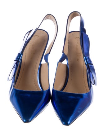 Christian Dior Leather Bow Accents Slingback Pumps