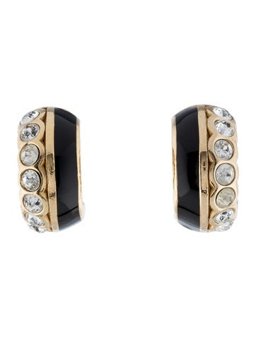 Christian Dior Clip-On Vintage Crystal & Enamel Earrings
