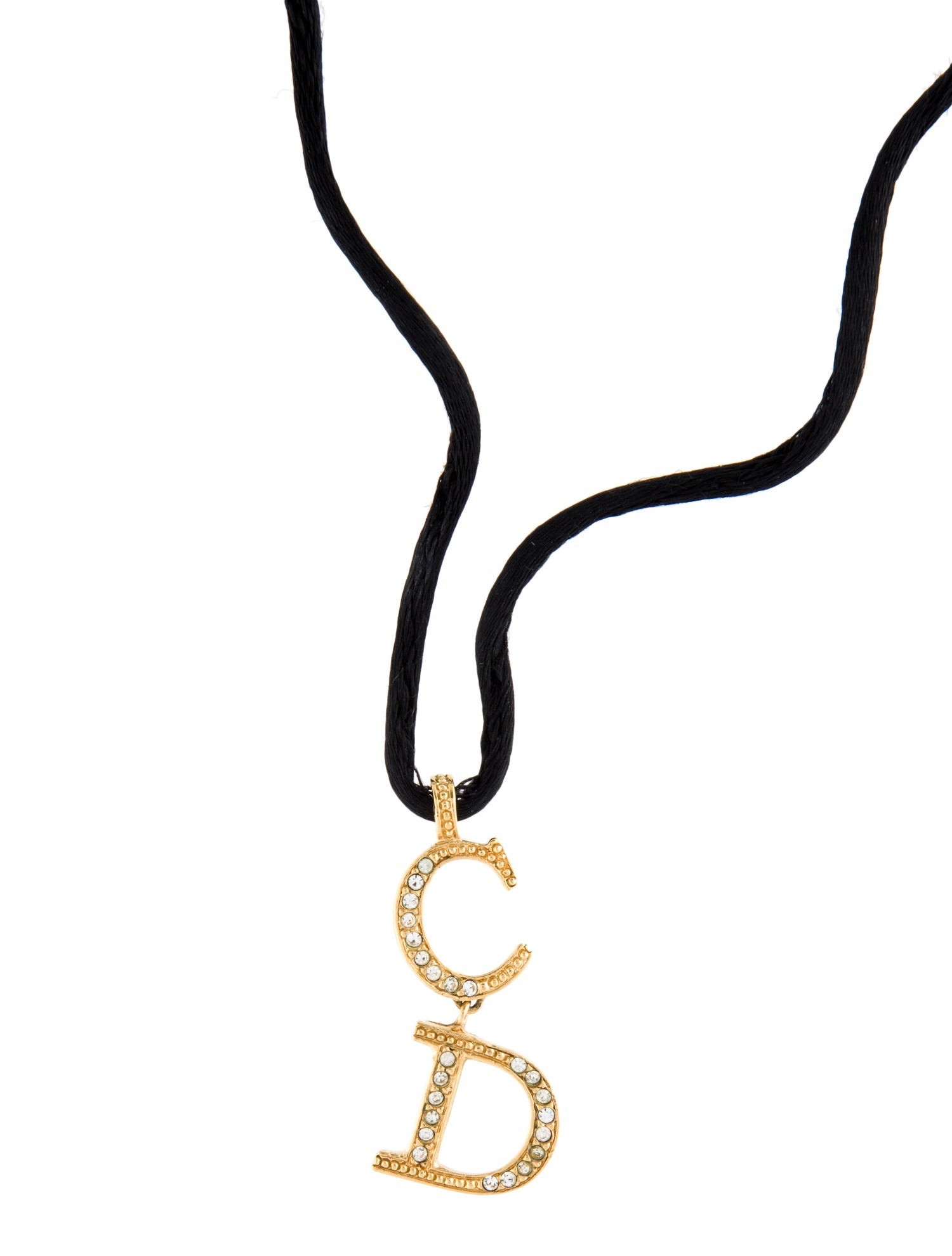 Christian Dior Vintage Crystal 'CD' Drop Pendant Necklace