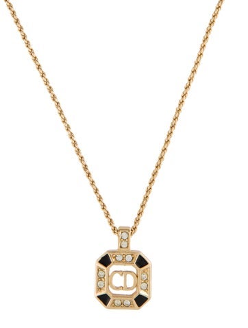Christian Dior Pendant Necklace Vintage Enamel & Crystal CD