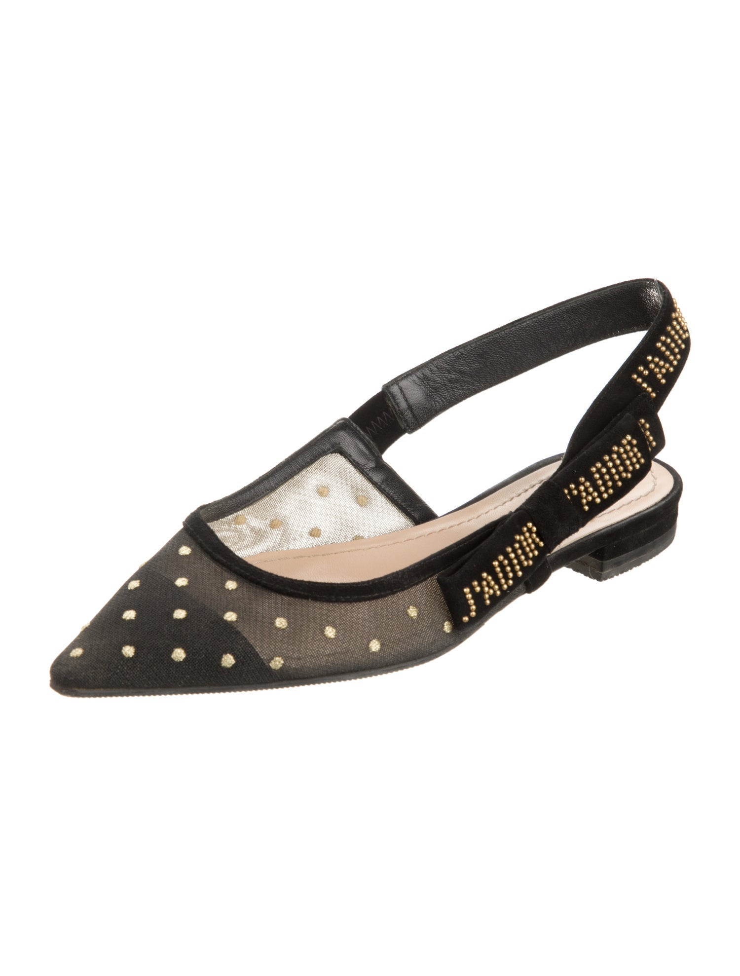 Christian Dior Mesh Polka Dot Print Slingback Flats