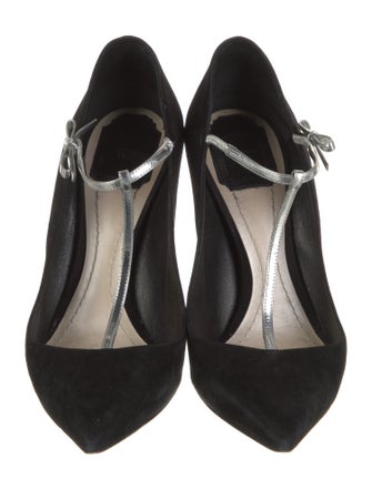 Christian Dior Suede Bow Accents T-Strap Pumps