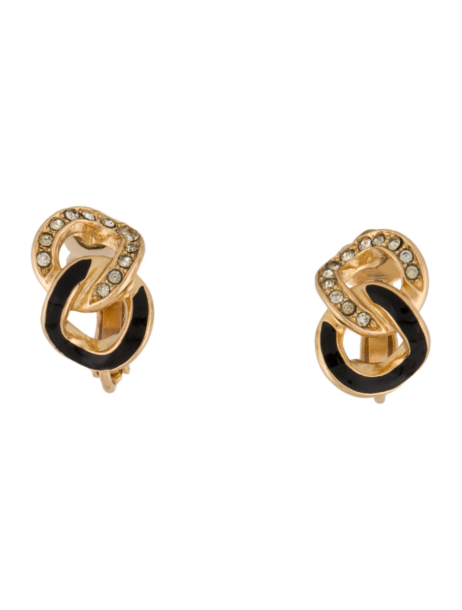 Christian Dior Vintage Crystal & Enamel Link Clip-On Earrings