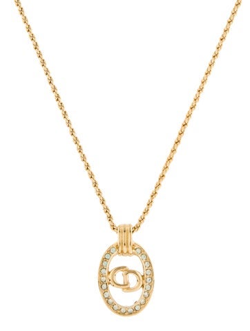 Christian Dior Pendant Necklace Vintage Crystal Logo