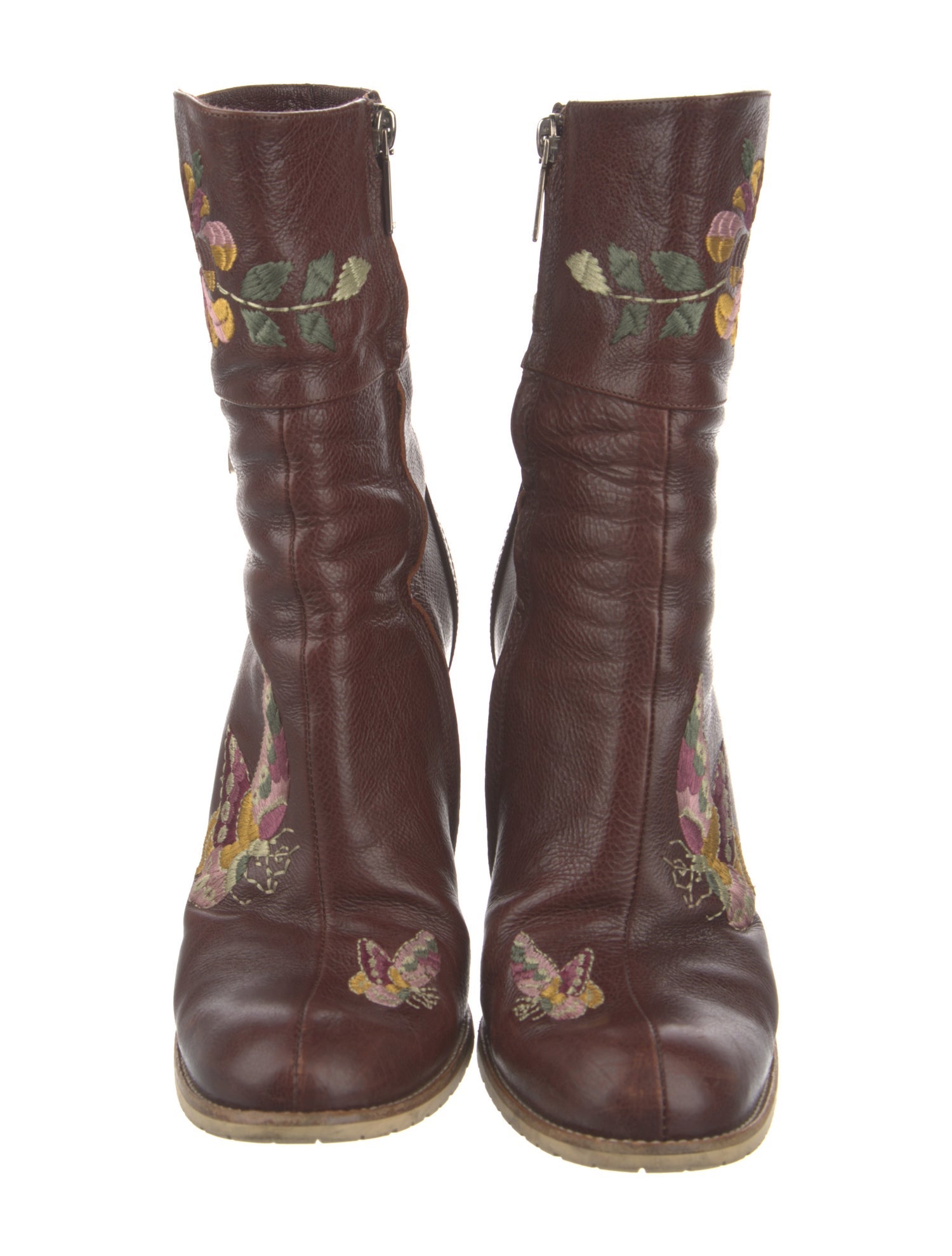 Christian Dior Leather Floral Print Moto Boots