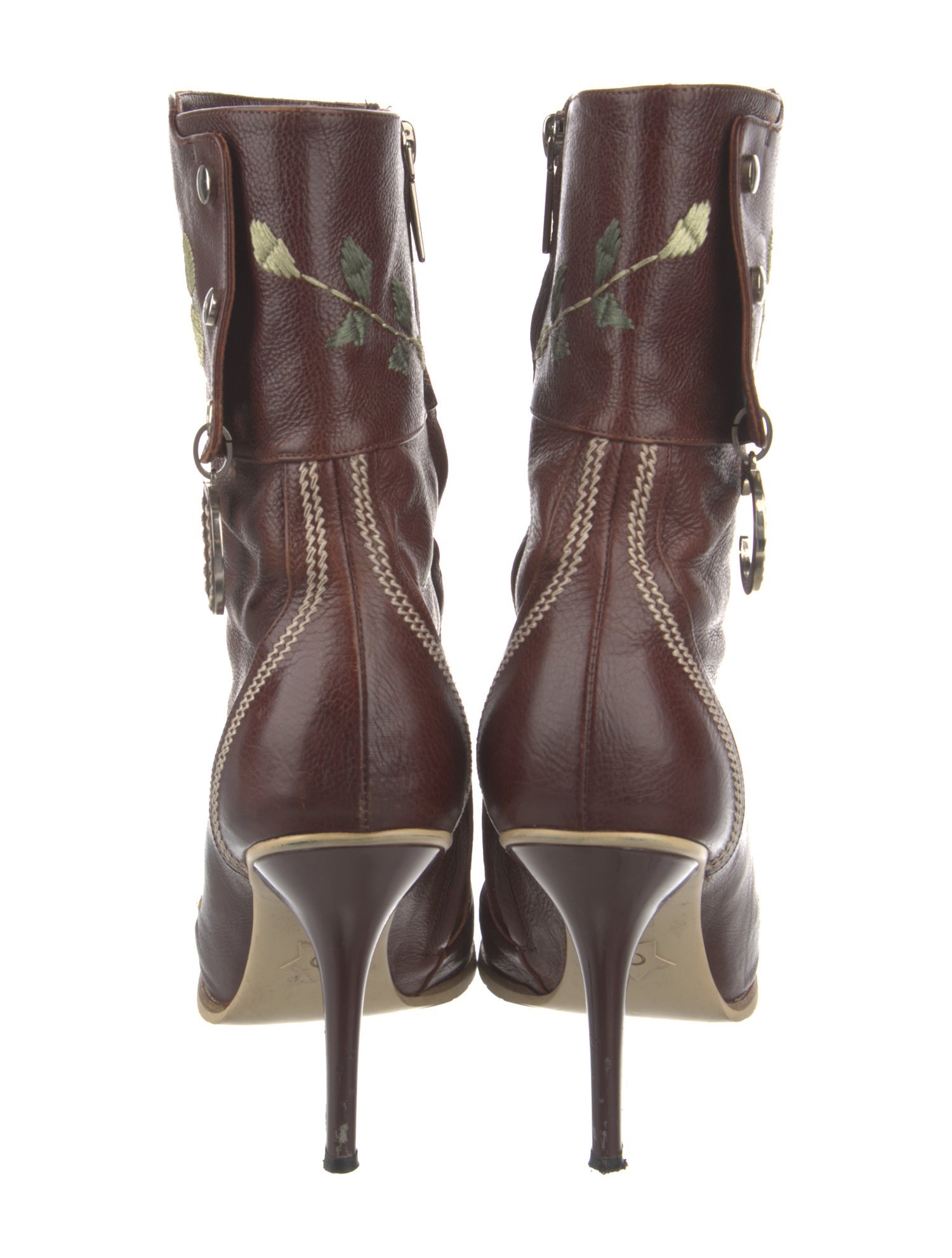 Christian Dior Leather Floral Print Moto Boots